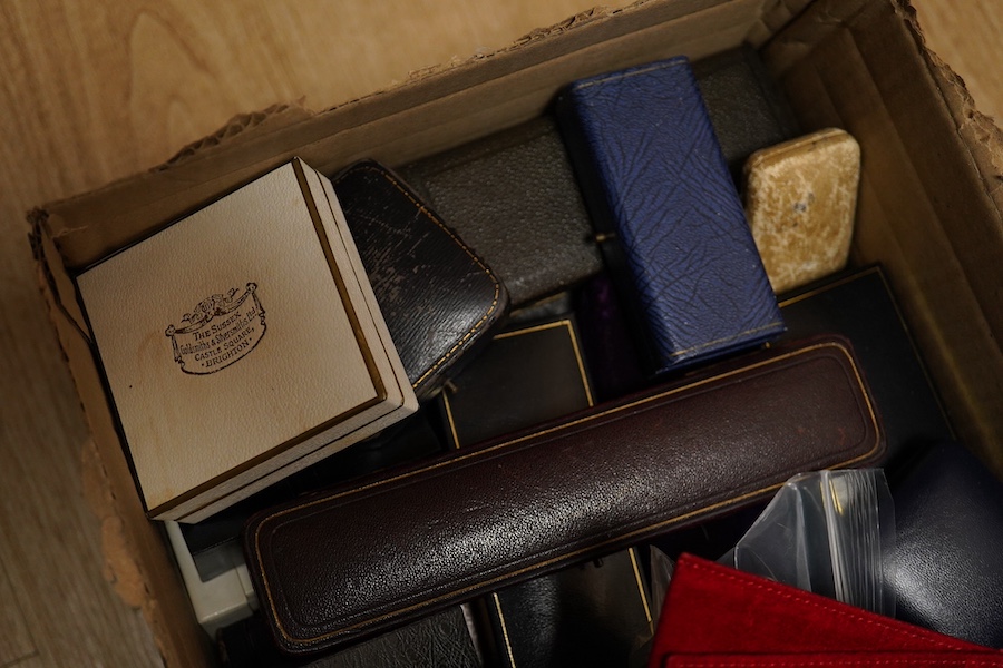 A quantity of assorted jewellery boxes including a Cartier red suede pouch. Condition - poor to fair to good.